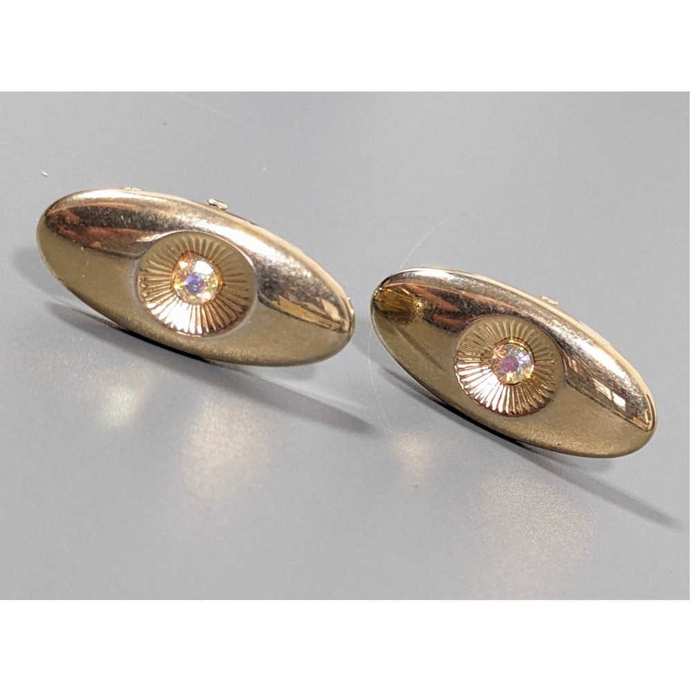 Vintage Swank Aurora Borealis AB Oval Cufflinks‎ Gold Tone